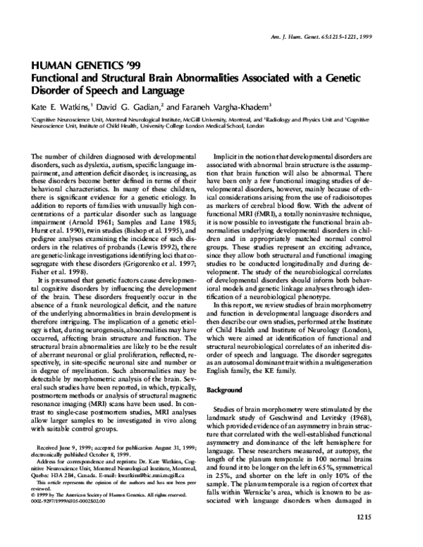 (PDF) Functional and Structural Brain Abnormalities Associated with a ...