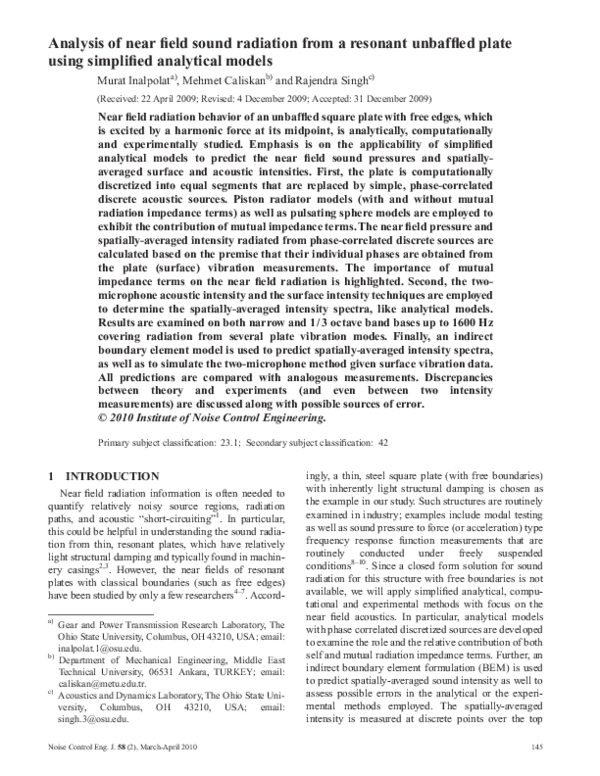 (PDF) Analysis of near field sound radiation from a resonant unbaffled ...