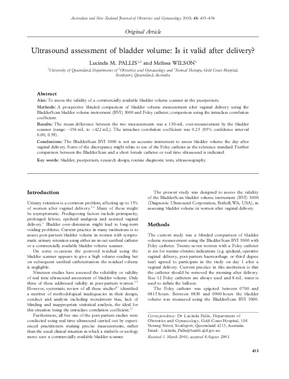 (PDF) Ultrasound assessment of bladder volume: Is it valid after delivery?