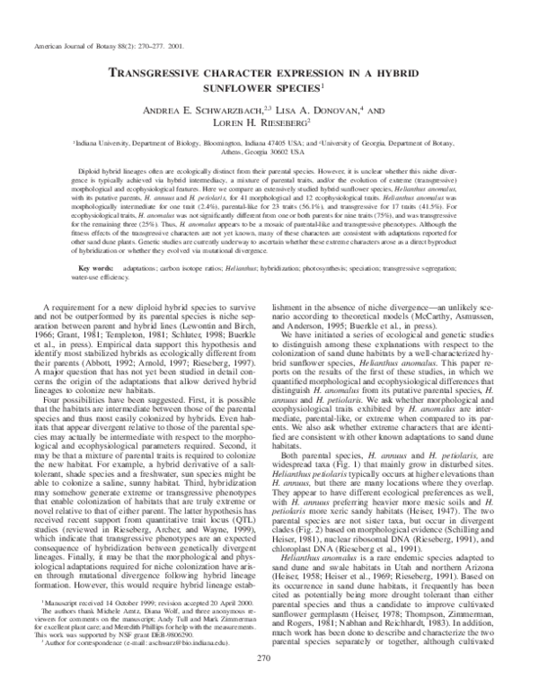 (PDF) Transgressive Character Expression in a Hybrid Sunflower Species