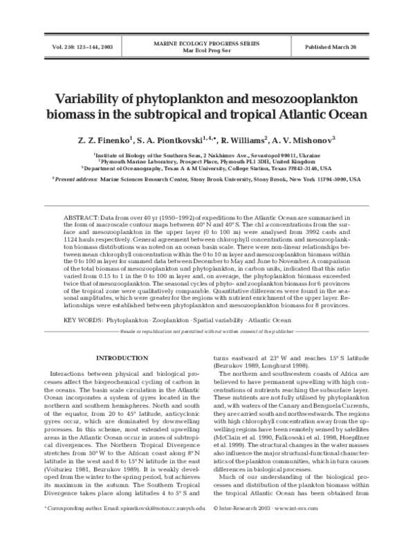 (PDF) Variability of phytoplankton and mesozooplankton biomass in the ...