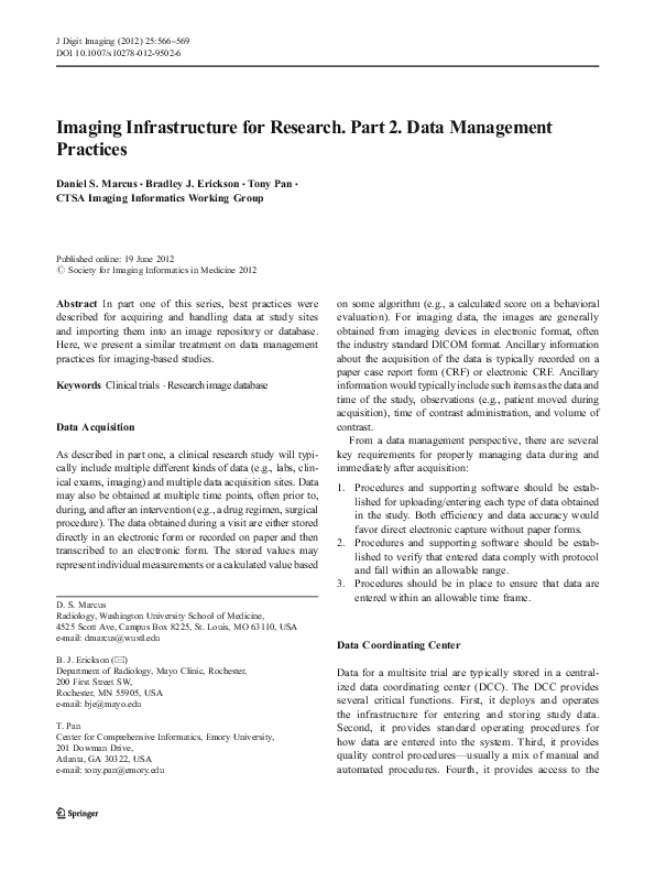 (PDF) Imaging Infrastructure for Research. Part 2. Data Management ...