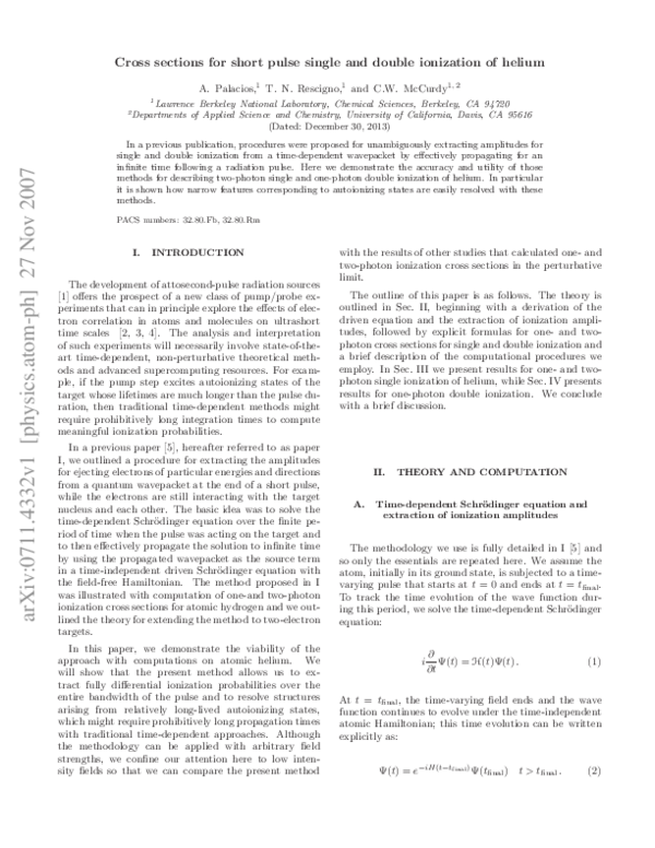 (PDF) Cross sections for short-pulse single and double ionization of helium