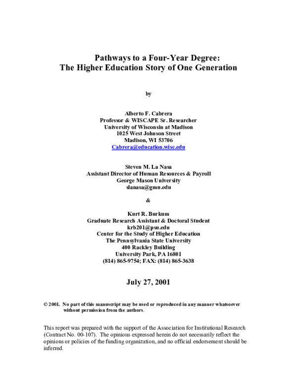 (PDF) Pathways to a Four-Year Degree: The Higher Education Story of One ...