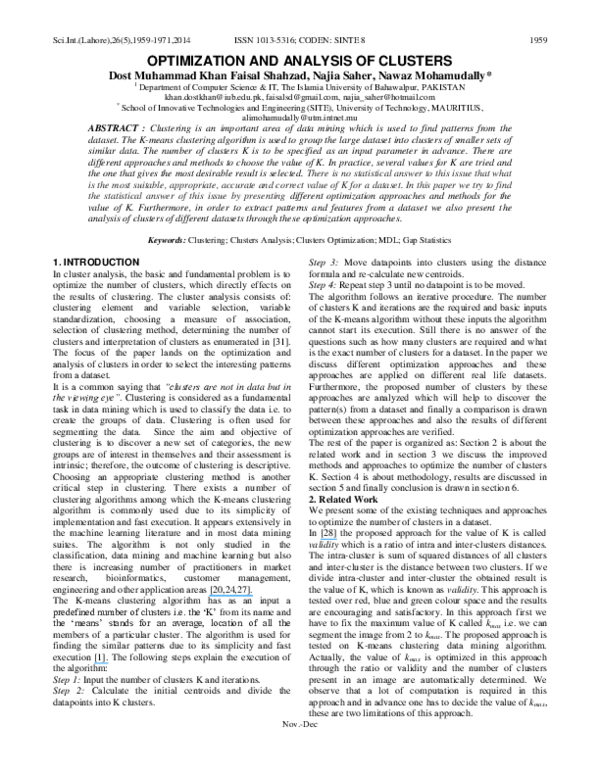 (PDF) OPTIMIZATION AND ANALYSIS OF CLUSTERS
