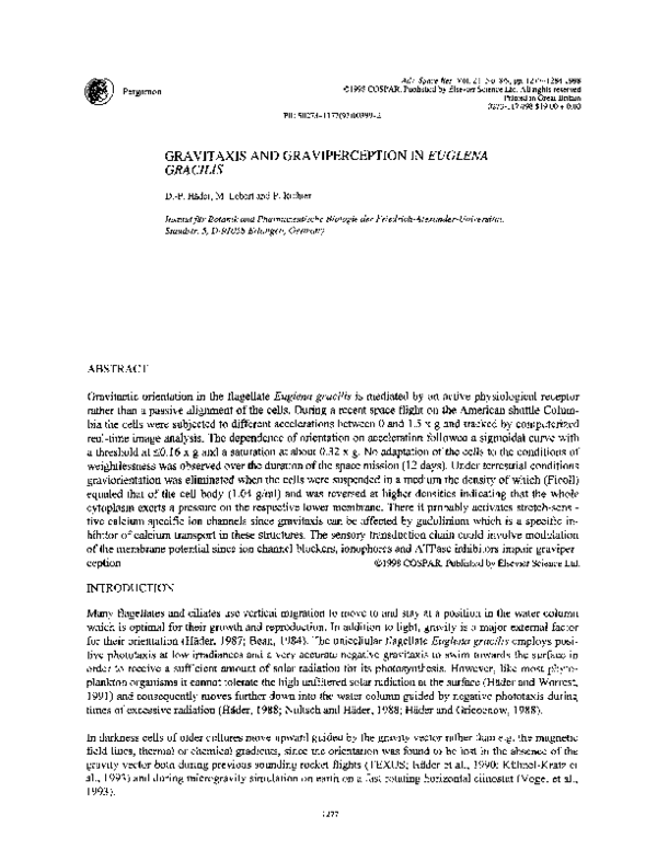 (PDF) Gravitaxis and graviperception in euglena gracilis