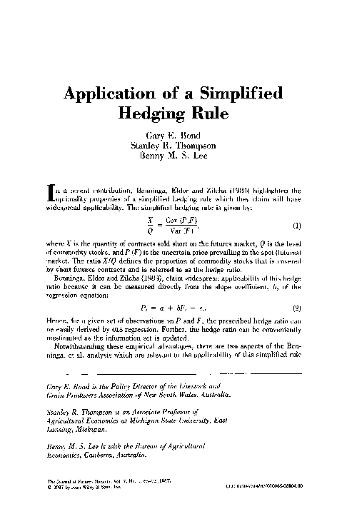 (PDF) Application of a simplified hedging rule