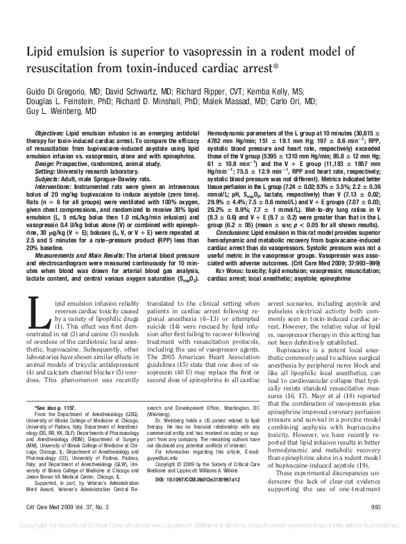 (PDF) Lipid emulsion is superior to vasopressin in a rodent model of