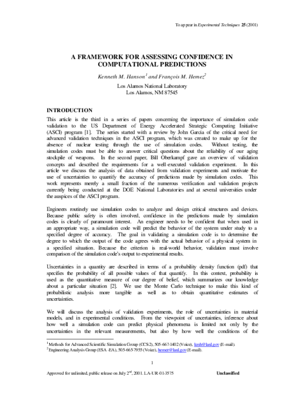 (PDF) A FRAMEWORK FOR ASSESSING CONFIDENCE IN COMPUTATIONAL PREDICTIONS