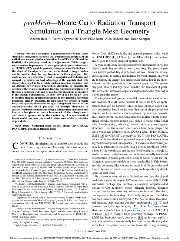 (PDF) penMesh--Monte Carlo radiation transport simulation in a triangle ...