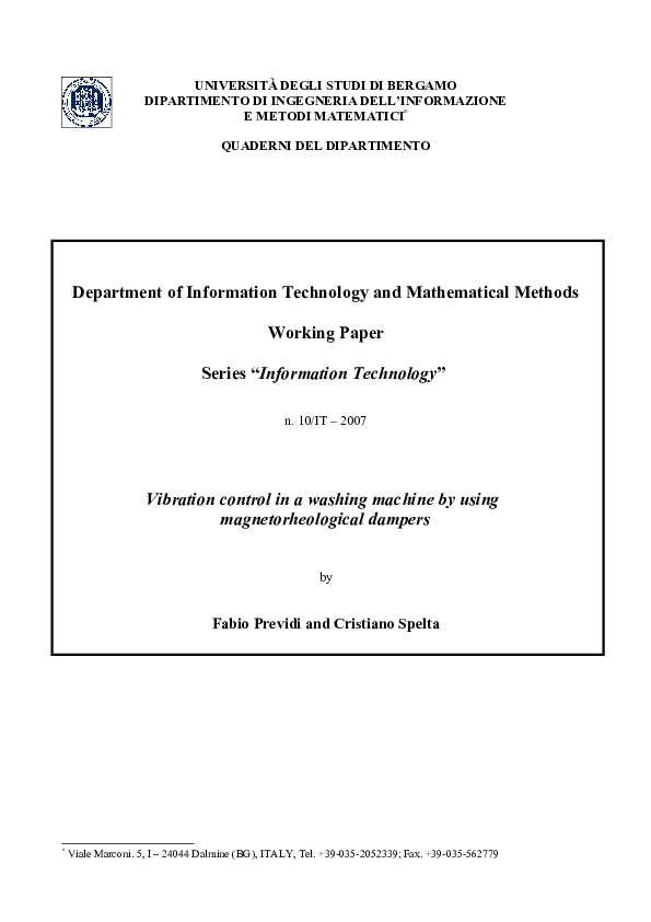 (PDF) Vibration control in a washing machine by using dampers Fabio Previdi