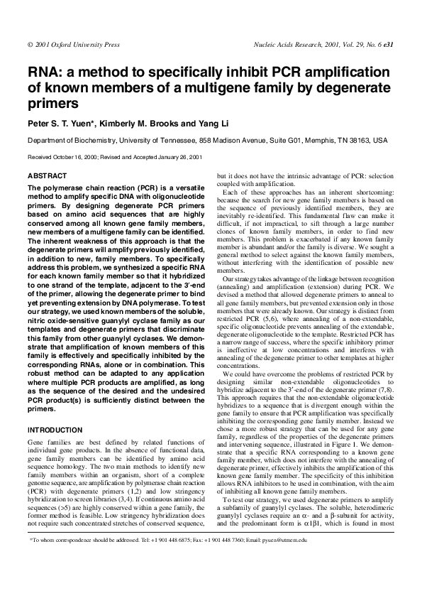 (PDF) RNA: a method to specifically inhibit PCR amplification of known ...