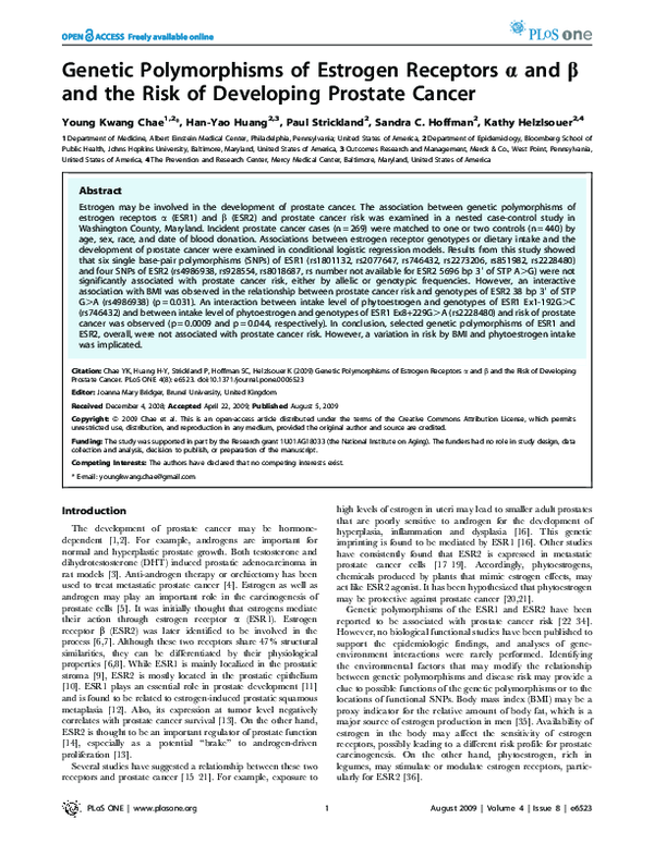 (PDF) Genetic Polymorphisms of Estrogen Receptors α and β and the Risk ...