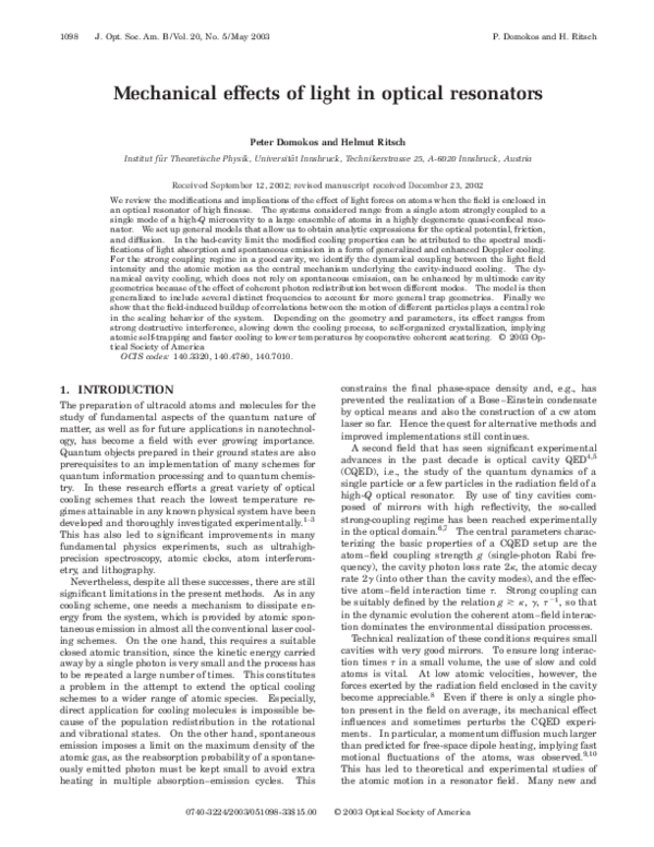 Mechanical effects of light in optical resonators