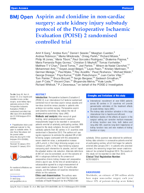 (PDF) Aspirin and clonidine in noncardiac surgery acute kidney injury