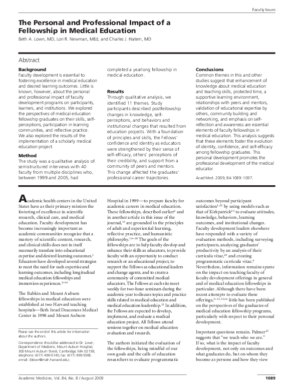 (PDF) The Personal and Professional Impact of a Fellowship in Medical ...