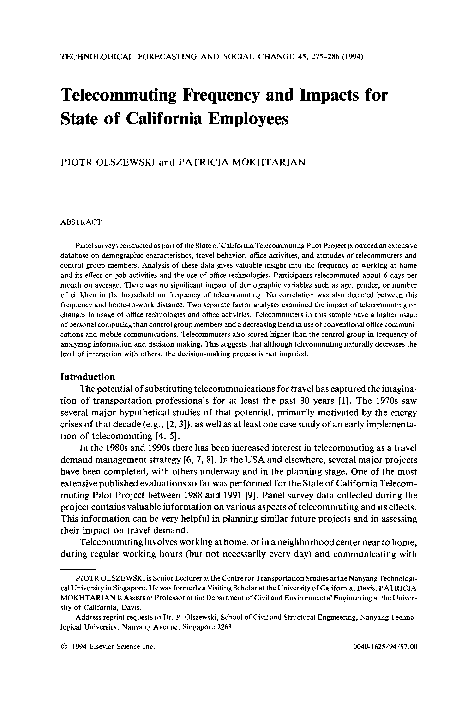 (PDF) Telecommuting frequency and impacts for State of California employees