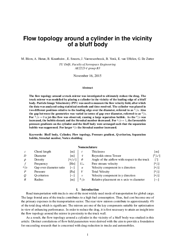 (PDF) Flow topology around a cylinder in the vicinity of a bluff body ...