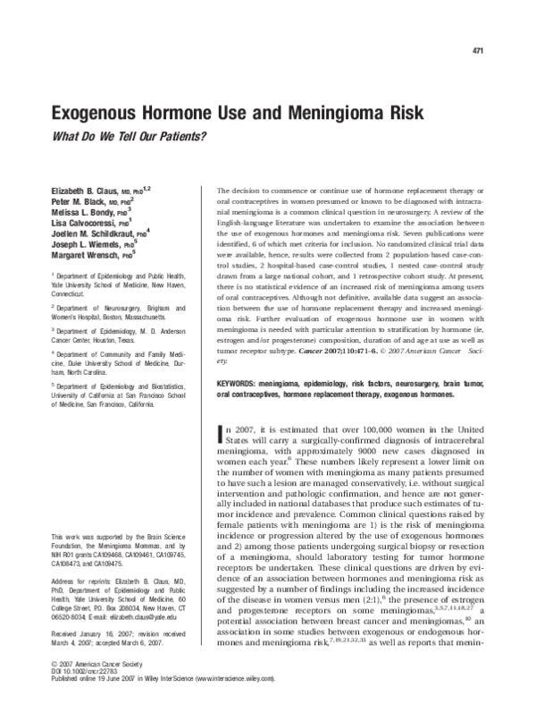 Exogenous hormone use and meningioma risk