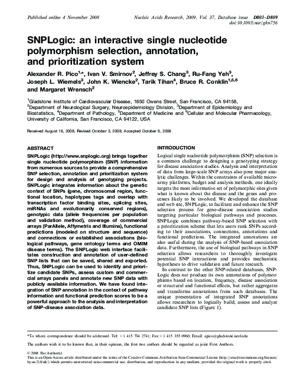 (PDF) SNPLogic: an interactive single nucleotide polymorphism selection ...