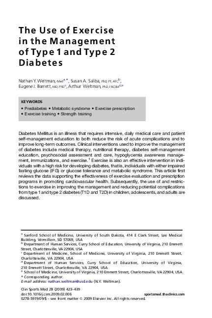 (PDF) The Use of Exercise in the Management of Type 1 and Type 2 Diabetes