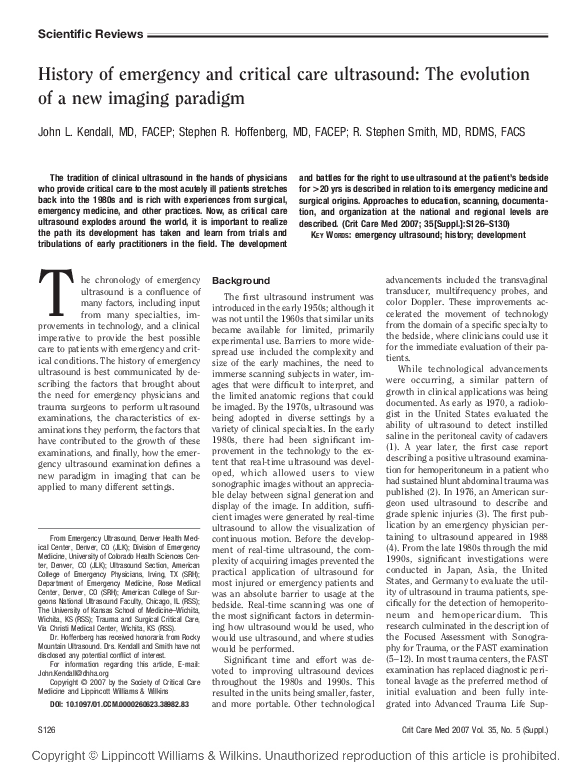 (PDF) History of emergency and critical care ultrasound The evolution of a new imaging paradigm (PDF) History of emergency and critical care ultrasound The evolution of a new imaging paradigm