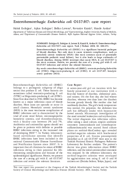 (PDF) Enterohemorrhagic Escherichia coli O157:H7: Case report