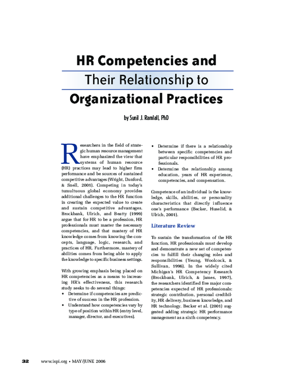 (PDF) HR Competencies and the relationship to performance - Performance ...