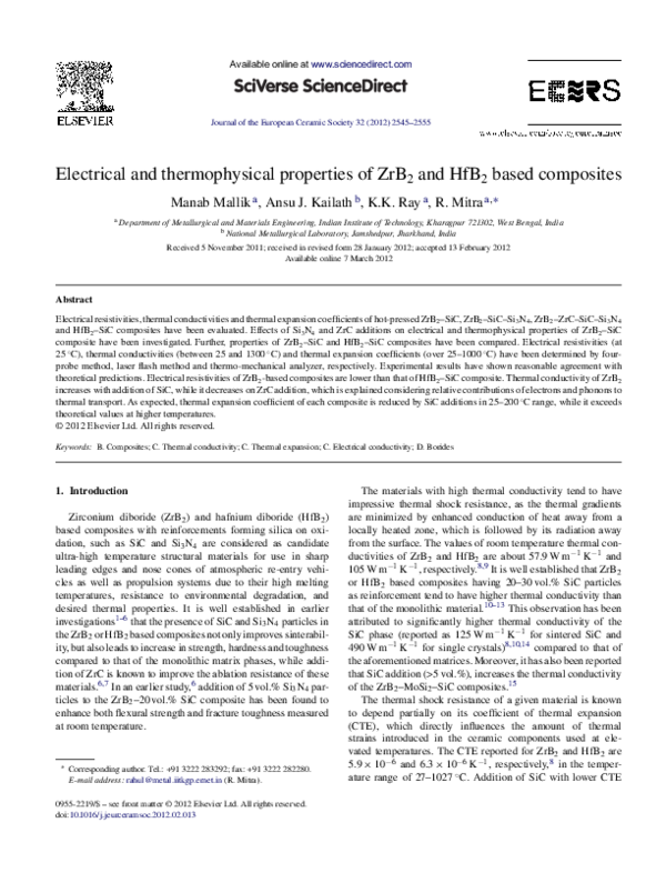 (PDF) Electrical and thermophysical properties of ZrB2 and HfB2 based ...
