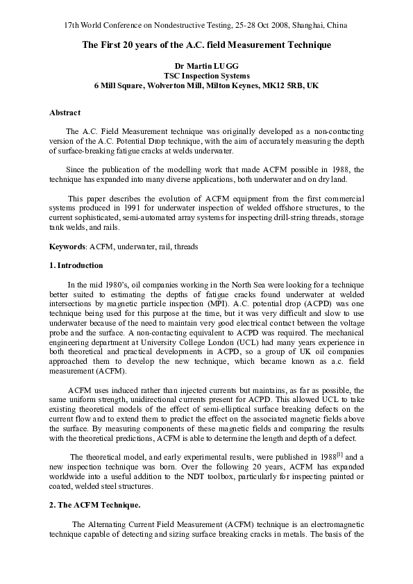 (PDF) The First 20 Years of the A.C. Field Measurement Technique