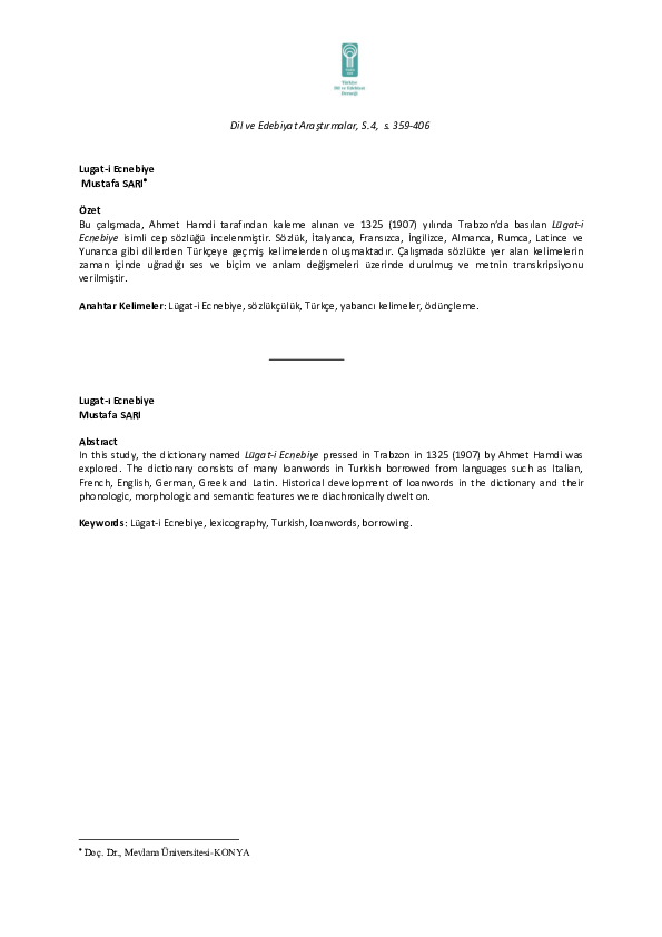 pdf lugat i ecnebiyye mustafa sari academia edu