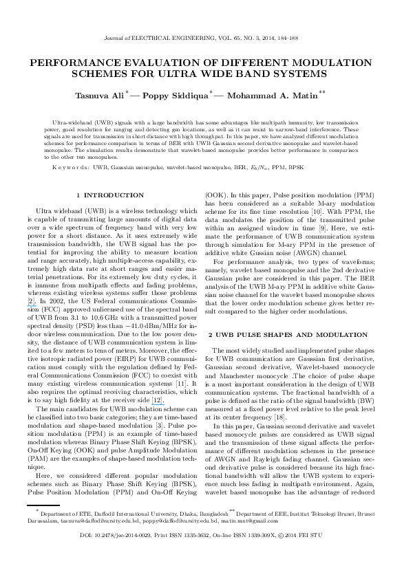 (PDF) Performance Evaluation of Different Modulation Schemes for Ultra ...