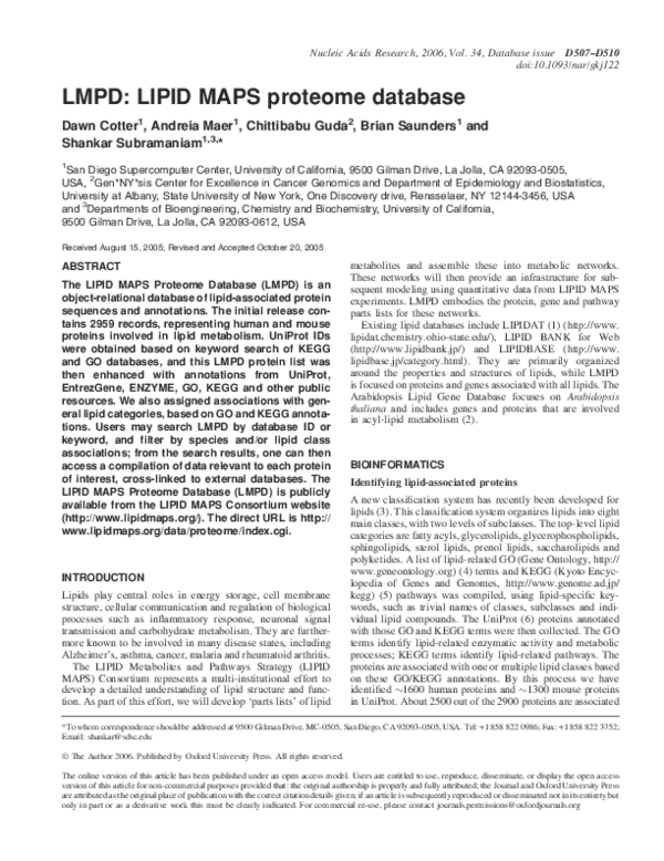 (PDF) LMPD: LIPID MAPS proteome database