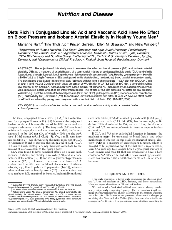 (PDF) Diets rich in conjugated linoleic acid and vaccenic acid have no