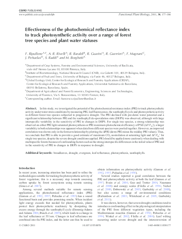 (PDF) Effectiveness of the photochemical reflectance index to track ...