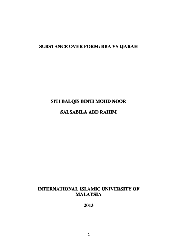 Pdf Substance Over Form a Vs Ijarah Siti Balqis Mohd Noor Academia Edu
