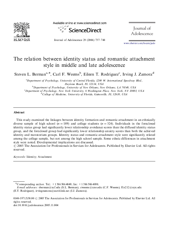 (PDF) The relation between identity status and romantic attachment ...