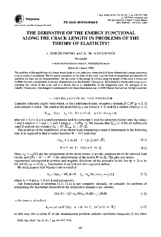 (PDF) The derivative of the energy functional along the crack length in ...