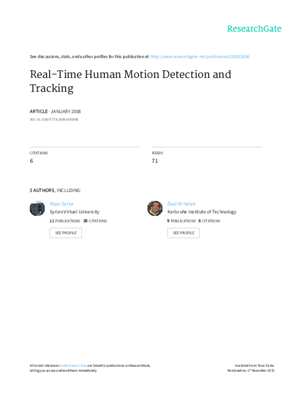 (PDF) Real-Time Human Motion Detection and Tracking
