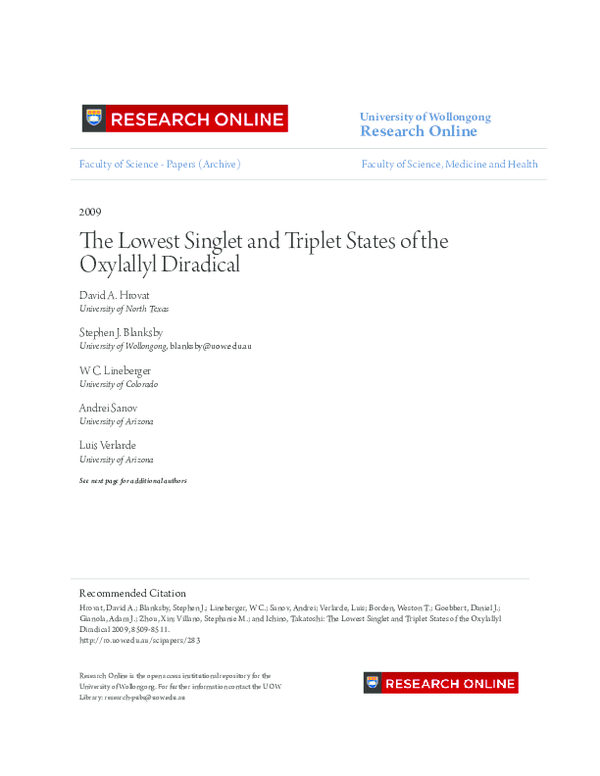  PDF The Lowest Singlet And Triplet States Of The Oxyallyl Diradical 