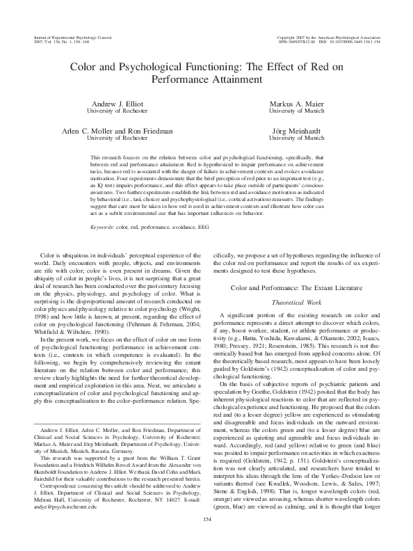 (PDF) Color and psychological functioning: the effect of red on ...
