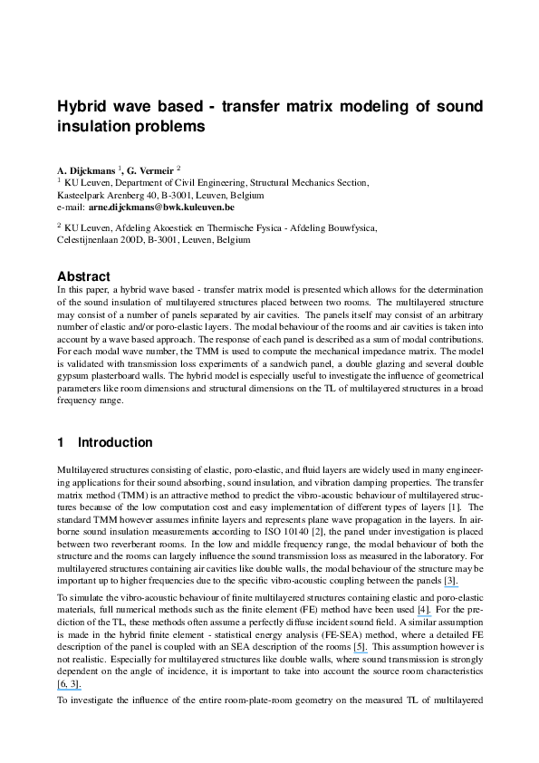 (PDF) Hybrid wave based - transfer matrix modeling of sound insulation ...
