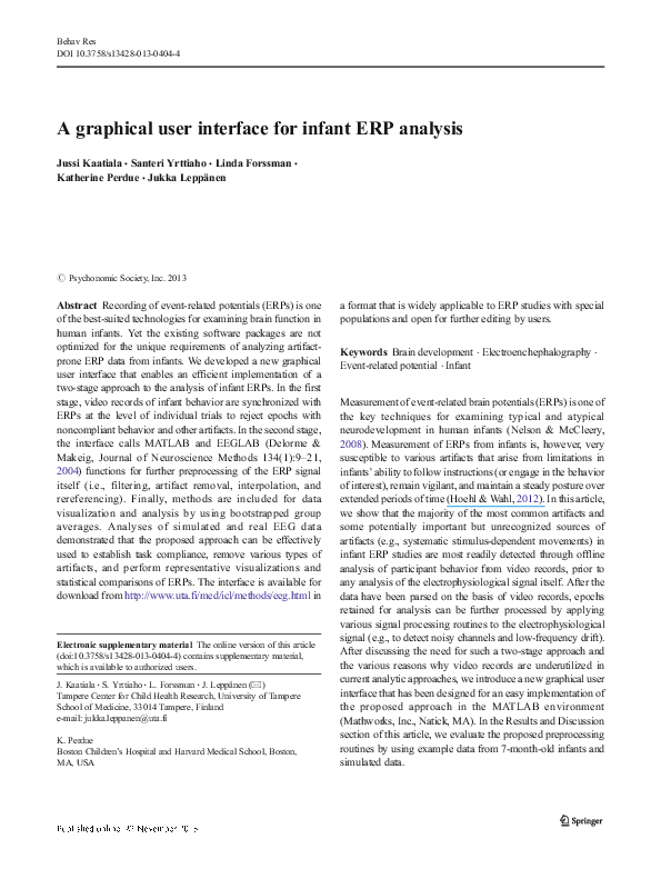 (PDF) A graphical user interface for infant ERP analysis
