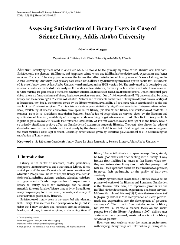(PDF) Assessing Satisfaction of Library Users in Case of Science ...