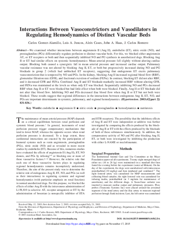 (PDF) Interactions Between Vasoconstrictors and Vasodilators in Regulating Hemodynamics of