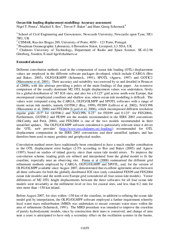 (PDF) Ocean tide loading displacement modelling Accuracy assessment Scherneck