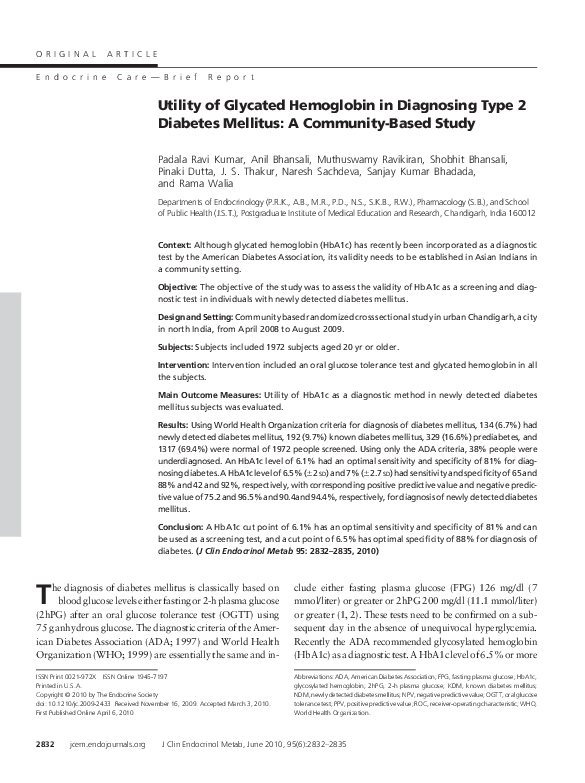 (PDF) Utility of Glycated Hemoglobin in Diagnosing Type 2 Diabetes ...
