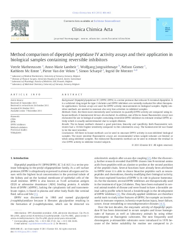 (PDF) Method comparison of dipeptidyl peptidase IV activity assays and ...