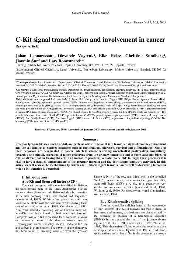 (PDF) CKit signal transduction and involvement in cancer Johan Lennartsson Academia.edu