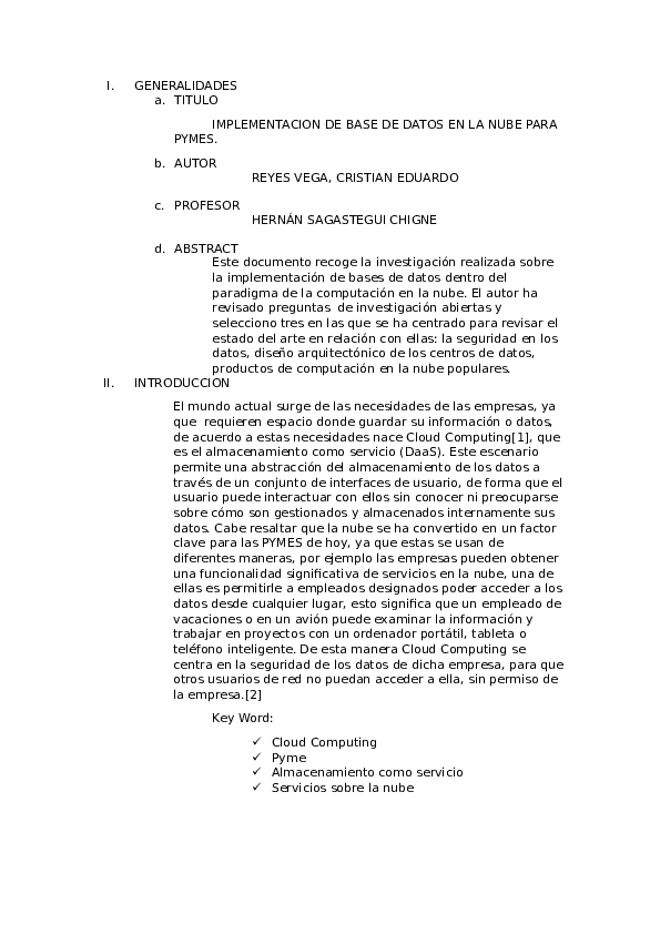 (DOC) Base de Datos en la nube